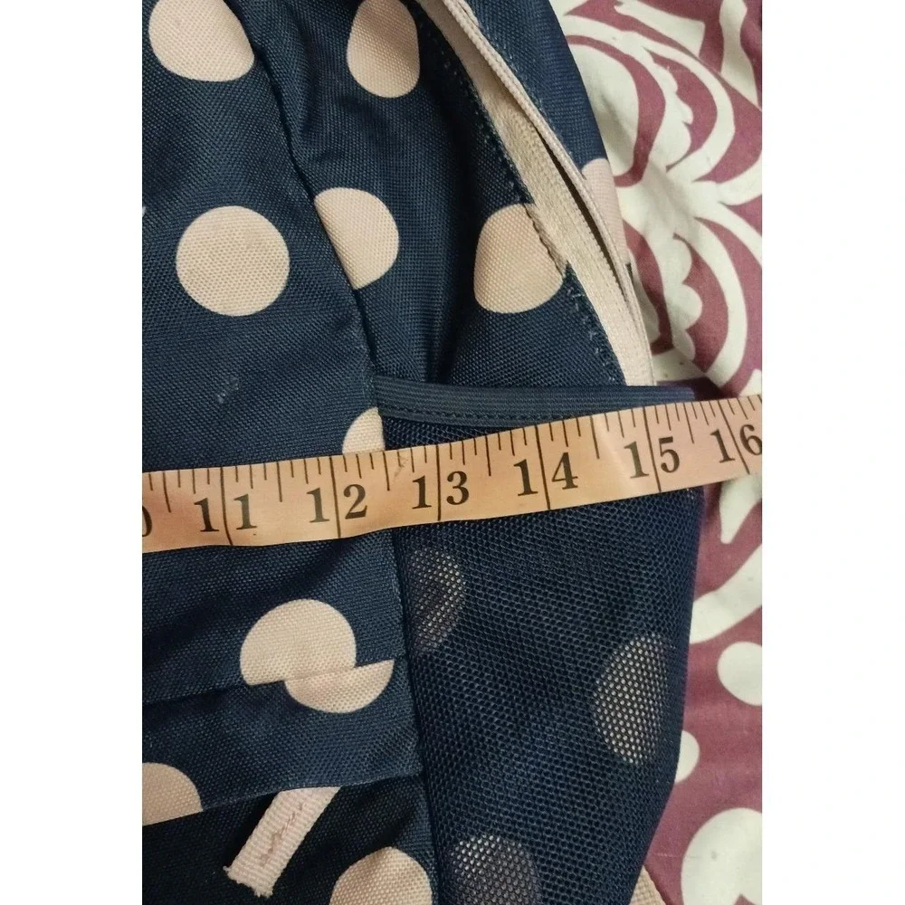 Lands' End Navy Blue & Pink Polka Dot Full Size Backpack